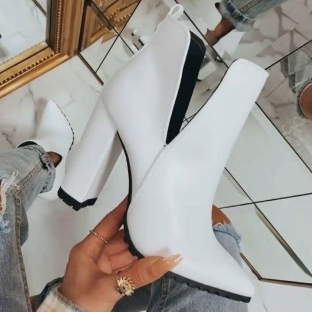 White Lug Sole Booties - Picture 2 of 7